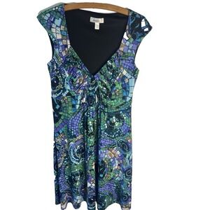 Vtg Y2K Stained Glass Watercolor Unique Dress Women 8 Summer Artsy Spring